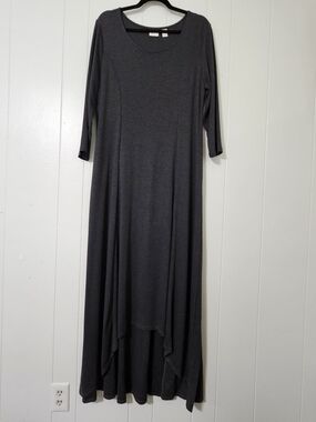 Chico’s Maxi Dress Size 2 Large Gray Hi Low Stretch Jersey Knit Casual